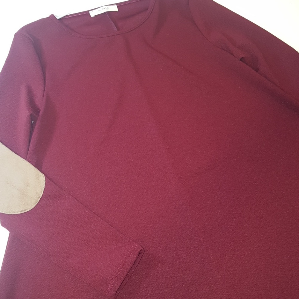 Last Long Sleeve Textured Swing Dress Burgundy - Picture 4 of 4